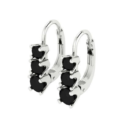 1.06 ctw Onyx Drop Dangle Earrings | 4mm Round Cut White Gold Lever Back | July Birthstone