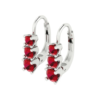 1.06 ctw Ruby Drop Dangle Earrings | 4mm Round Cut White Gold Lever Back | July Birthstone