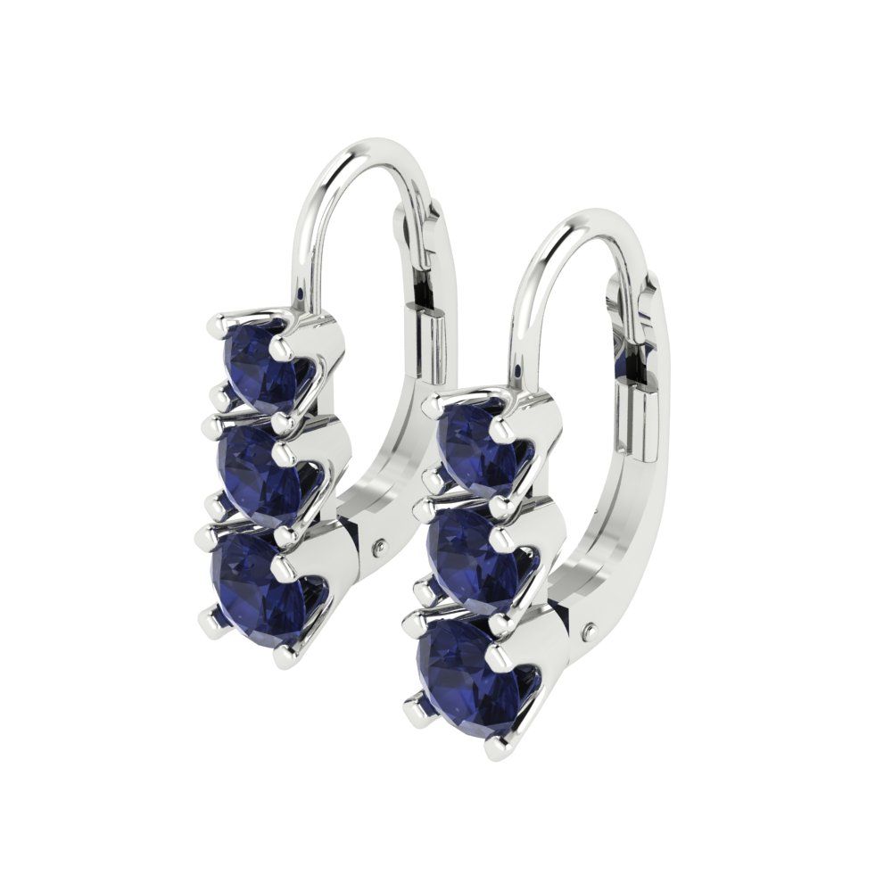 1.06 ctw Blue Sapphire Drop Dangle Earrings | 4mm Round Cut White Gold Lever Back | September Birthstone