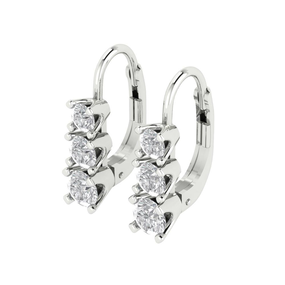 1.06 ctw Zirconia Diamond Drop Dangle Earrings | 4mm Round Cut White Gold Lever Back | April Birthstone
