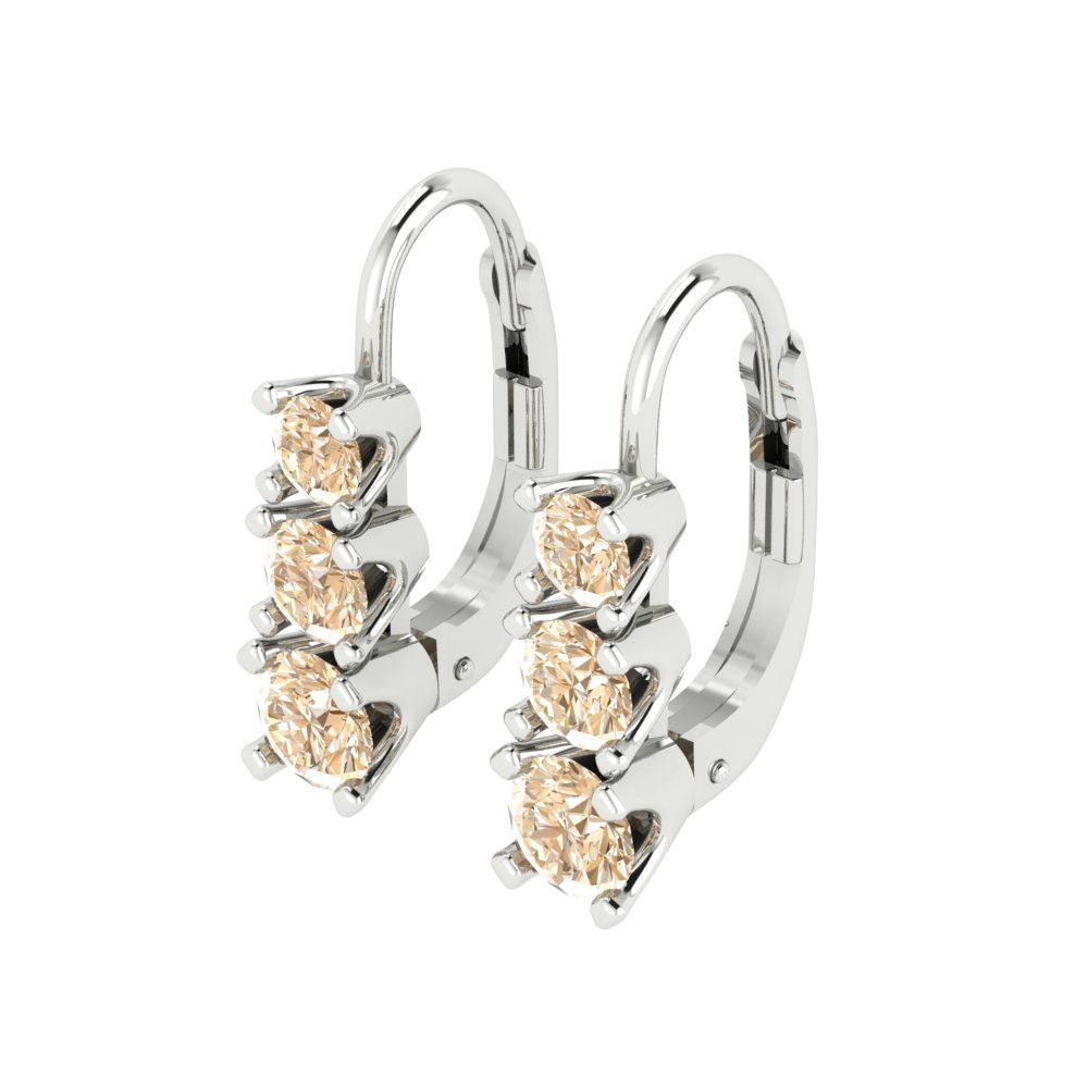 1.06 ctw Morganite Drop Dangle Earrings | 4mm Round Cut White Gold Lever Back | February Birthstone