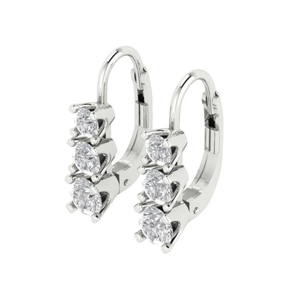 1.06 ctw White Sapphire Drop Dangle Earrings | 4mm Round Cut White Gold Lever Back | April Birthstone
