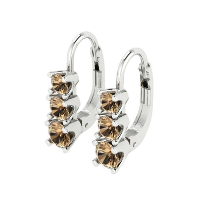 1.06 ctw Champagne Drop Dangle Earrings | 4mm Round Cut White Gold Lever Back | April Birthstone