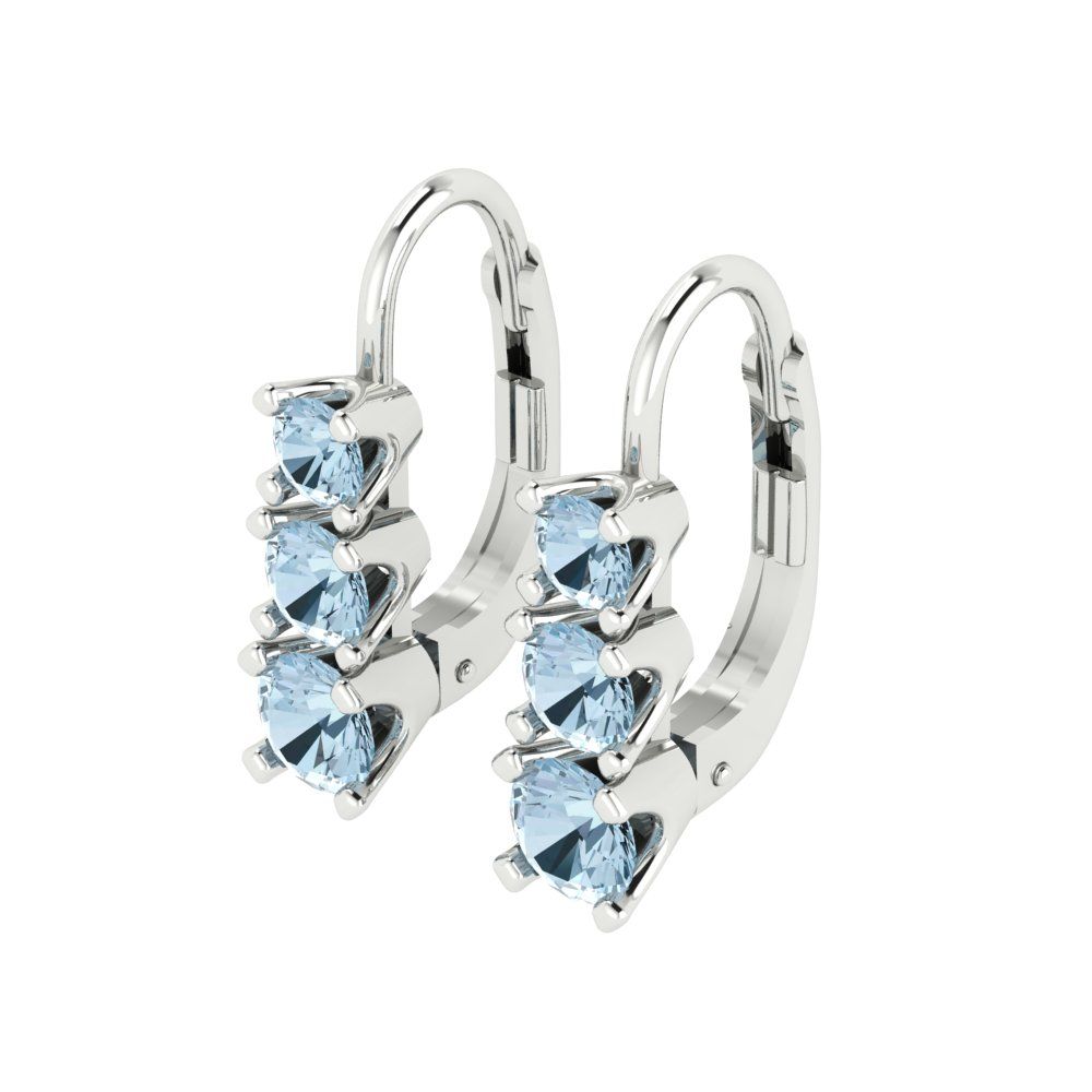 1.06cttw Aquamarine Gold-Plated 925 Silver Lever Back Drop Dangle Earrings