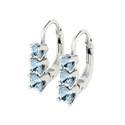 1.06 ctw Aquamarine Drop Dangle Earrings | 4mm Round Cut White Gold Lever Back | March Birthstone