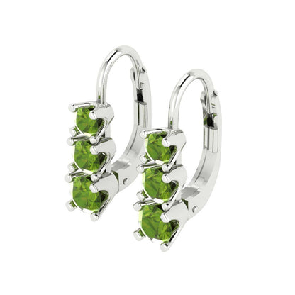 1.06 ctw Peridot Drop Dangle Earrings | 4mm Round Cut White Gold Lever Back | August Birthstone