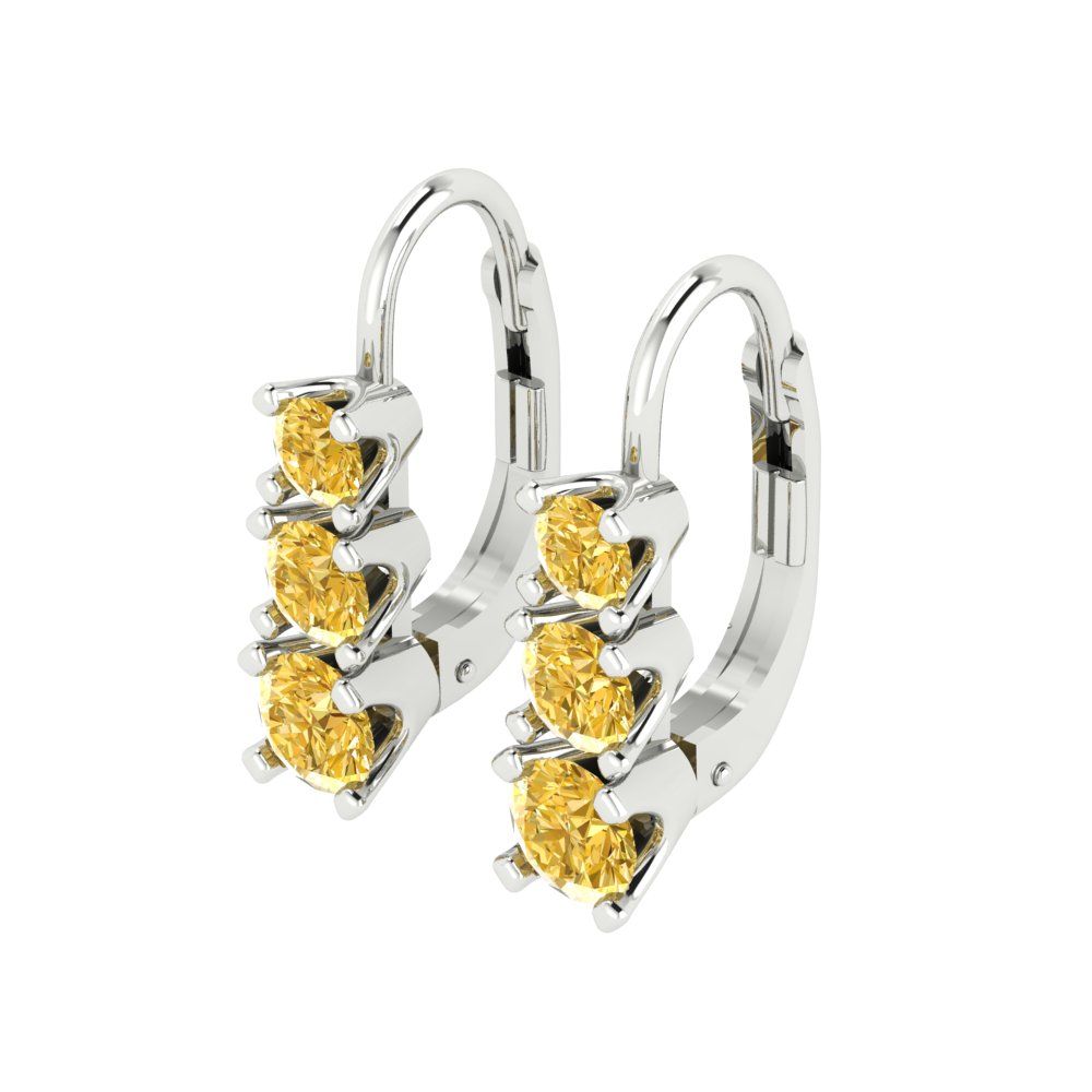 1.06 ctw Citrine Drop Dangle Earrings | 4mm Round Cut White Gold Lever Back | November Birthstone
