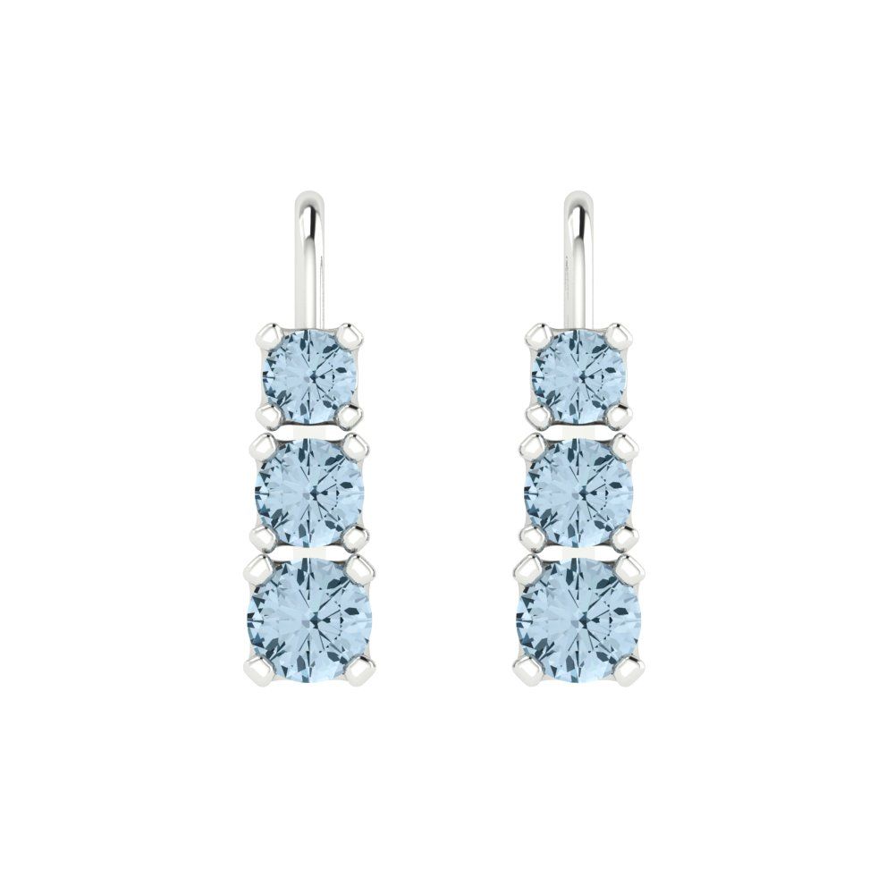 1.06 ctw Blue Zirconia Drop Dangle Earrings | 4mm Round Cut White Gold Lever Back | April Birthstone
