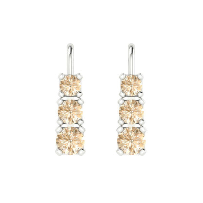 1.06 ctw Morganite Drop Dangle Earrings | 4mm Round Cut White Gold Lever Back | February Birthstone