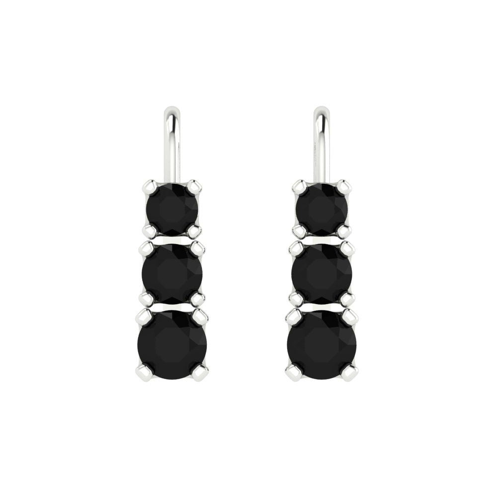 1.06 ctw Onyx Drop Dangle Earrings | 4mm Round Cut White Gold Lever Back | July Birthstone