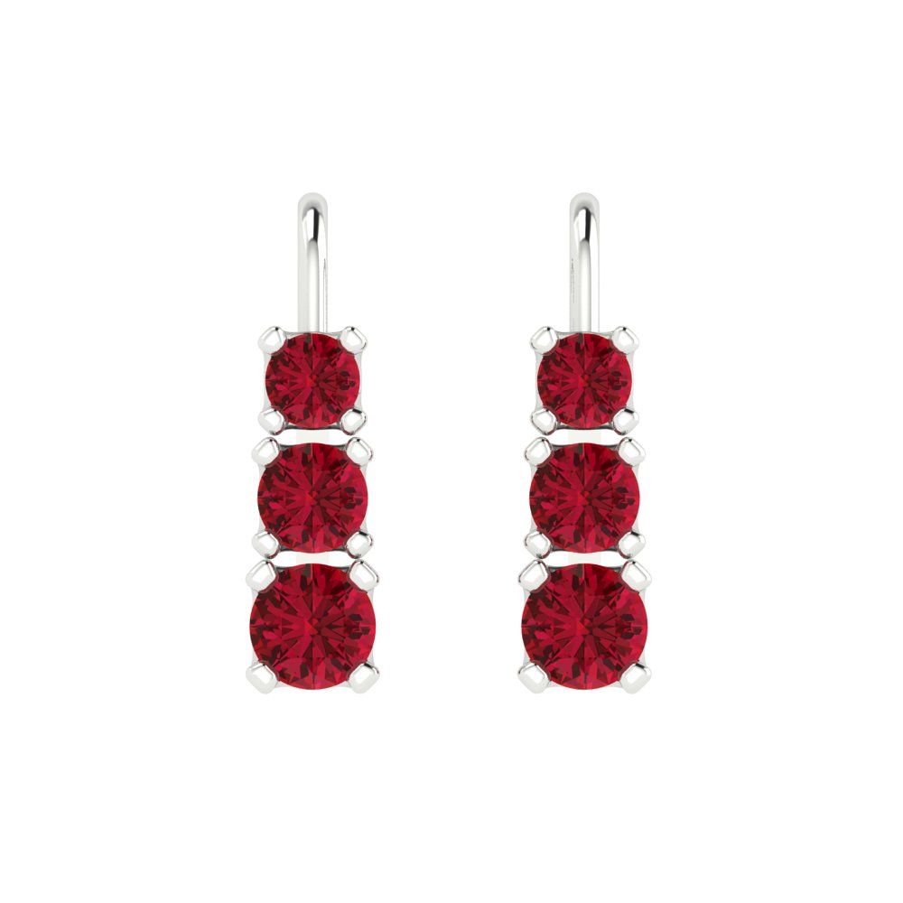 1.06 ctw Ruby Drop Dangle Earrings | 4mm Round Cut White Gold Lever Back | July Birthstone