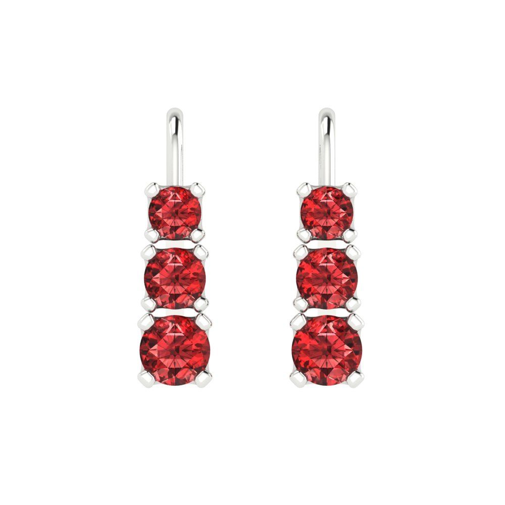 1.06 ctw Garnet Drop Dangle Earrings | 4mm Round Cut White Gold Lever Back | January Birthstone