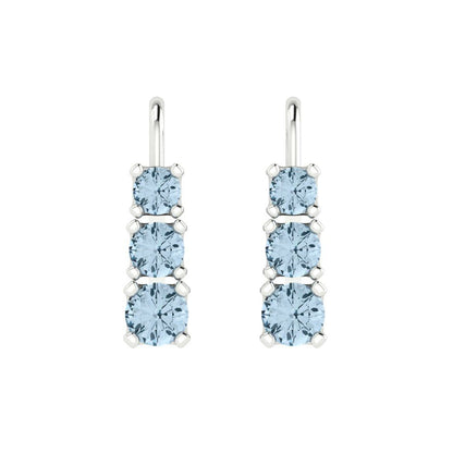 1.06cttw Aquamarine Gold-Plated 925 Silver Lever Back Drop Dangle Earrings