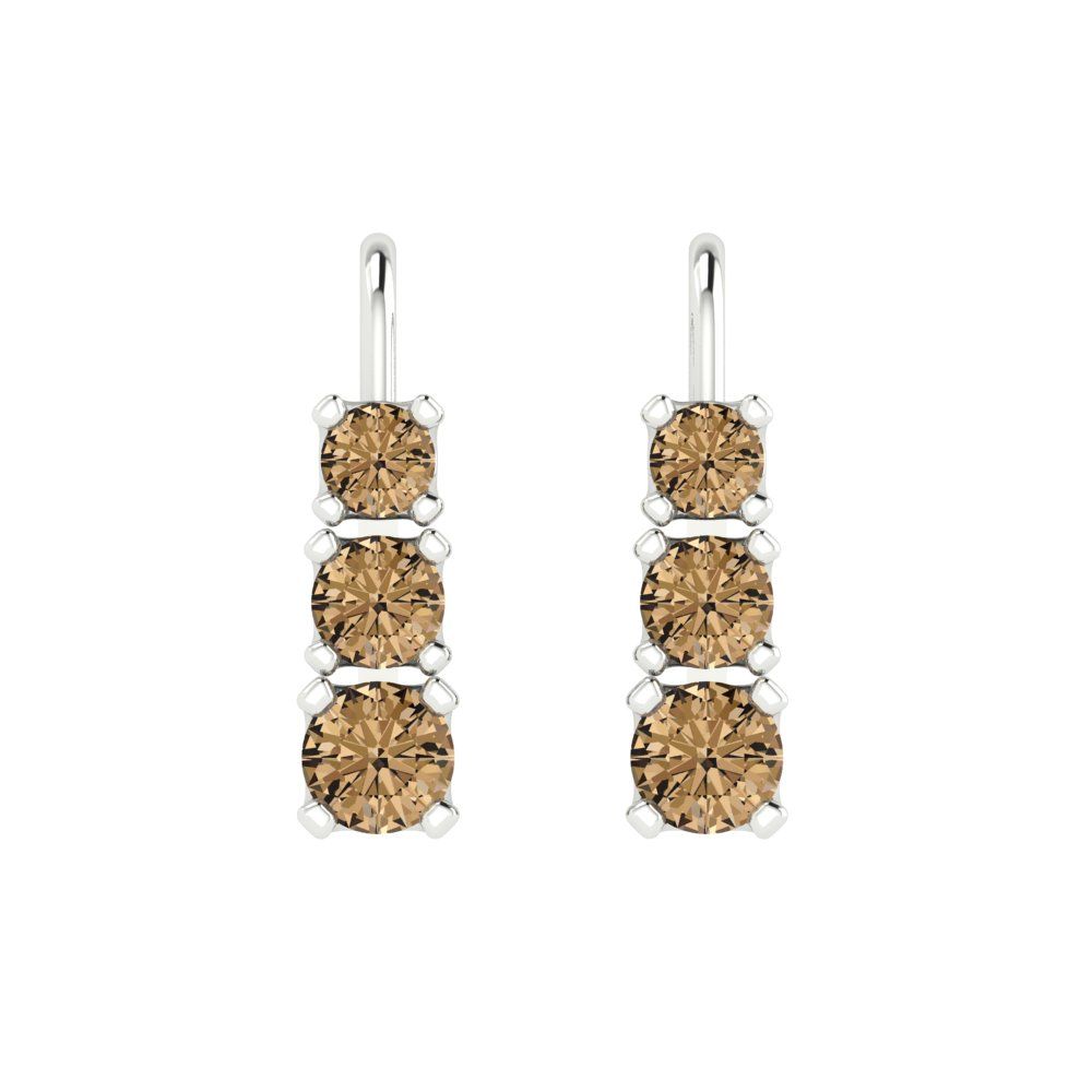1.06 ctw Champagne Drop Dangle Earrings | 4mm Round Cut White Gold Lever Back | April Birthstone