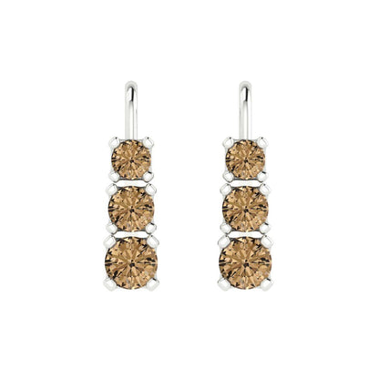 1.06 ctw Champagne Drop Dangle Earrings | 4mm Round Cut White Gold Lever Back | April Birthstone