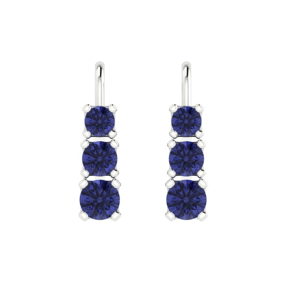 1.06 ctw Tanzanite Drop Dangle Earrings | 4mm Round Cut White Gold Lever Back | December Birthstone