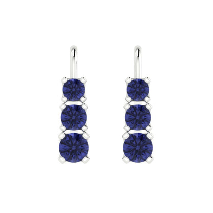 1.06 ctw Tanzanite Drop Dangle Earrings | 4mm Round Cut White Gold Lever Back | December Birthstone