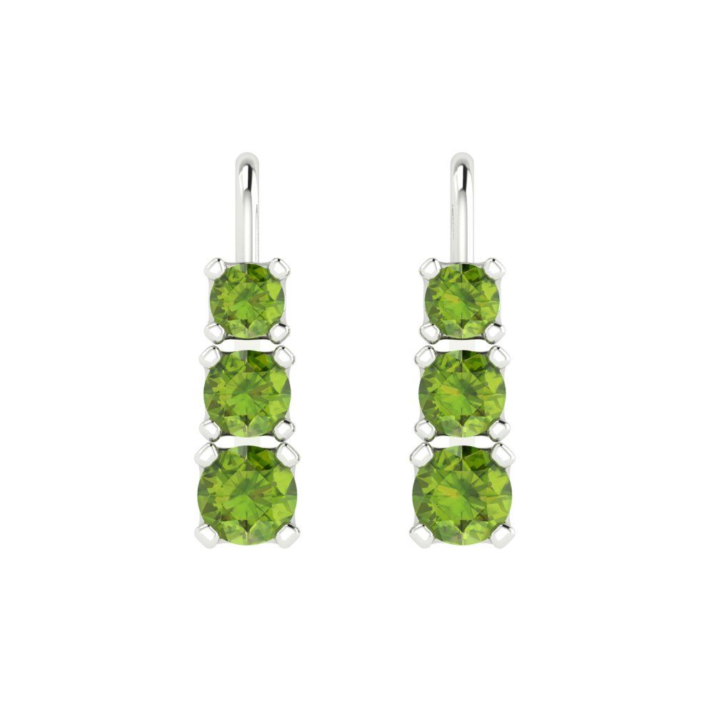 1.06 ctw Peridot Drop Dangle Earrings | 4mm Round Cut White Gold Lever Back | August Birthstone