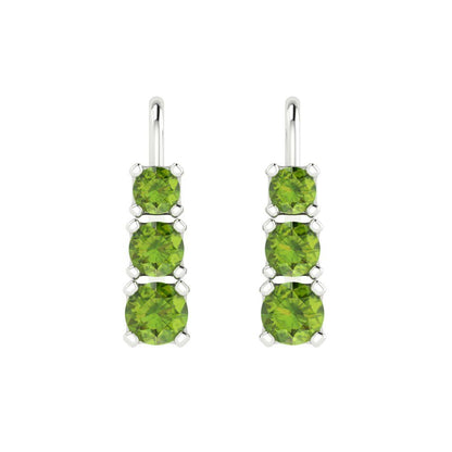1.06 ctw Peridot Drop Dangle Earrings | 4mm Round Cut White Gold Lever Back | August Birthstone