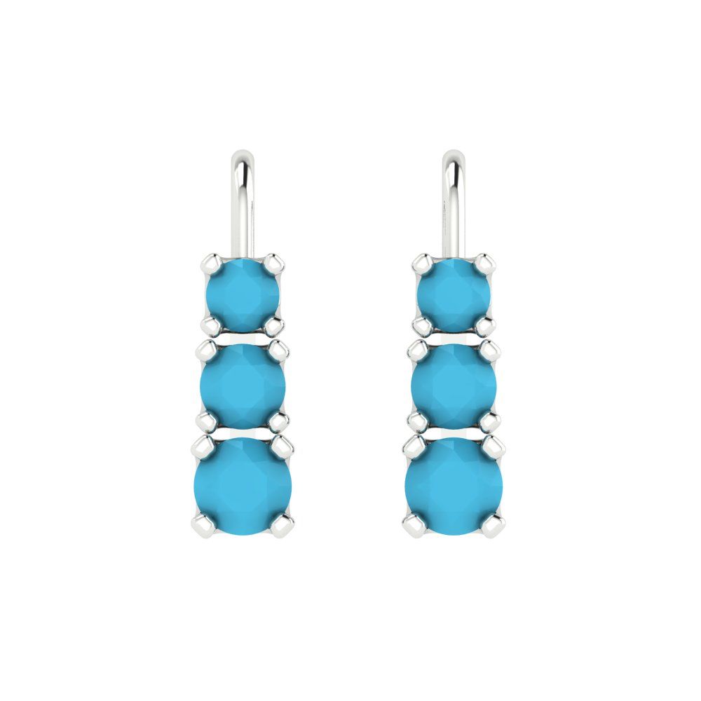 1.06 ctw Turquoise Drop Dangle Earrings | 4mm Round Cut White Gold Lever Back | December Birthstone