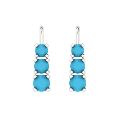 1.06 ctw Turquoise Drop Dangle Earrings | 4mm Round Cut White Gold Lever Back | December Birthstone