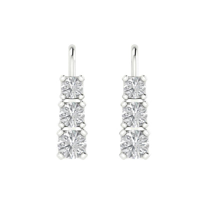 1.06 ctw Moissanite Drop Dangle Earrings | 4mm Round Cut White Gold Lever Back | April Birthstone