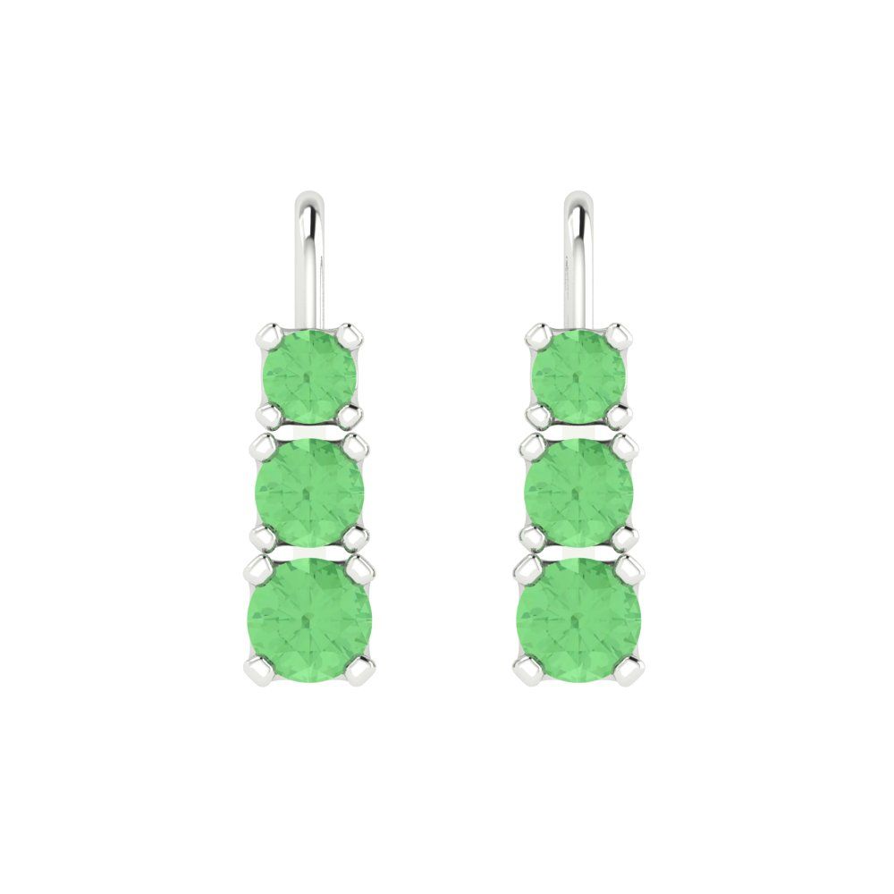 1.06 ctw Green Zirconia Drop Dangle Earrings | 4mm Round Cut White Gold Lever Back | April Birthstone