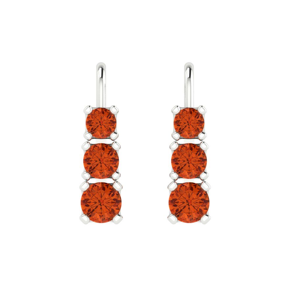 1.06 ctw Red Zirconia Drop Dangle Earrings | 4mm Round Cut White Gold Lever Back | April Birthstone
