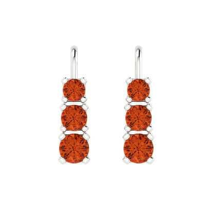 1.06 ctw Red Zirconia Drop Dangle Earrings | 4mm Round Cut White Gold Lever Back | April Birthstone