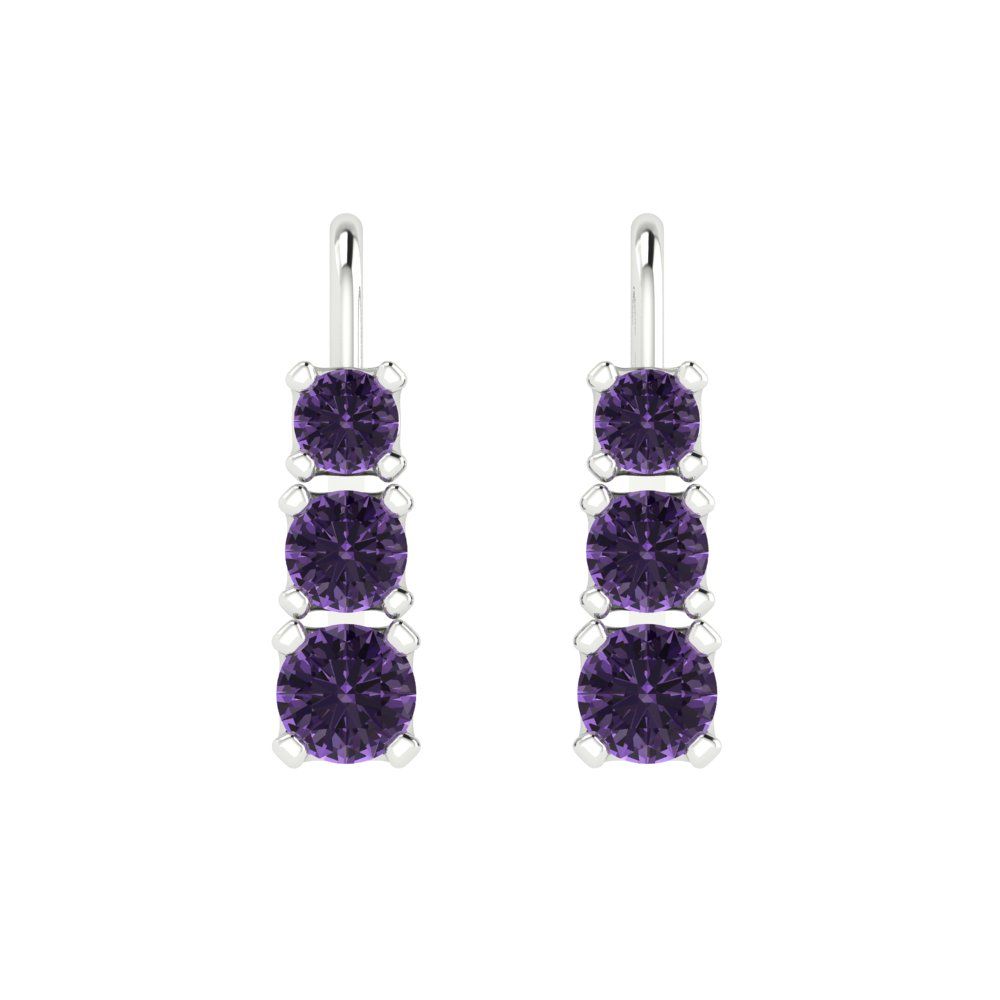 1.06 ctw Alexandrite Drop Dangle Earrings | 4mm Round Cut White Gold Lever Back | June Birthstone