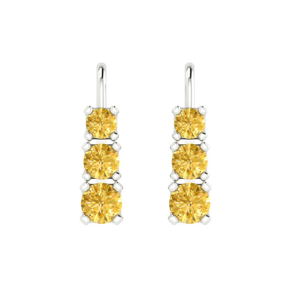 1.06 ctw Yellow Zirconia Drop Dangle Earrings | 4mm Round Cut White Gold Lever Back | April Birthstone