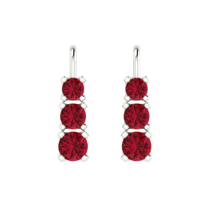 1.06 ctw Pink Tourmaline Drop Dangle Earrings | 4mm Round Cut White Gold Lever Back | April Birthstone