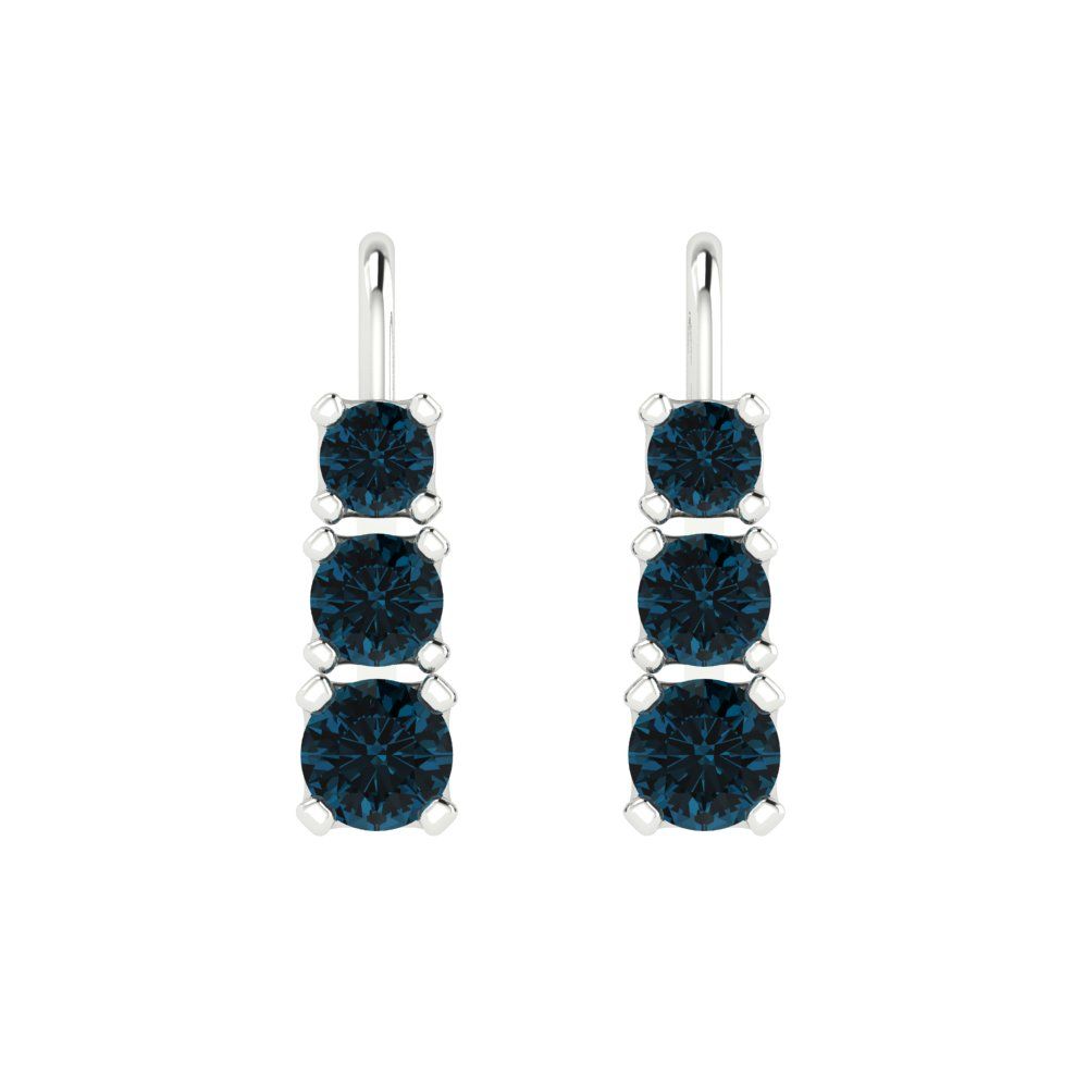 1.06 ctw London Blue Topaz Drop Dangle Earrings | 4mm Round Cut White Gold Lever Back | December Birthstone