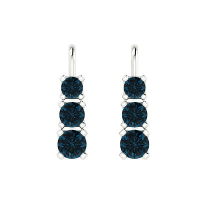 1.06 ctw London Blue Topaz Drop Dangle Earrings | 4mm Round Cut White Gold Lever Back | December Birthstone