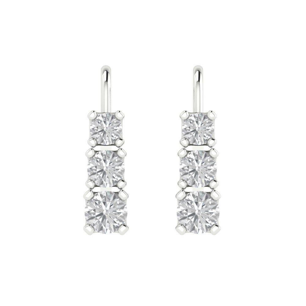 1.06 ctw Zirconia Diamond Drop Dangle Earrings | 4mm Round Cut White Gold Lever Back | April Birthstone