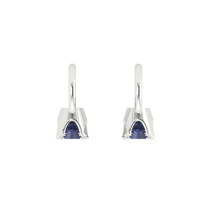 1.06 ctw Blue Sapphire Drop Dangle Earrings | 4mm Round Cut White Gold Lever Back | September Birthstone