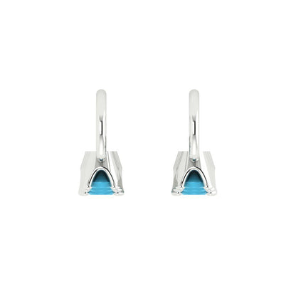 1.06 ctw Turquoise Drop Dangle Earrings | 4mm Round Cut White Gold Lever Back | December Birthstone