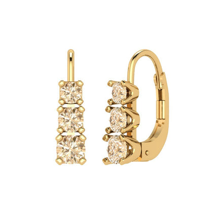 1.06 ctw Morganite Drop Dangle Earrings | 4mm Round Cut White Gold Lever Back | February Birthstone