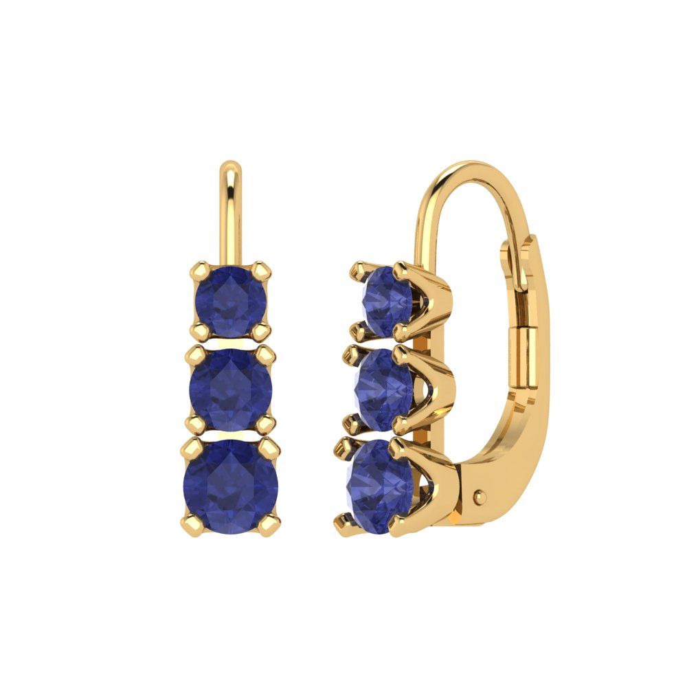1.06 ctw Tanzanite Drop Dangle Earrings | 4mm Round Cut White Gold Lever Back | December Birthstone