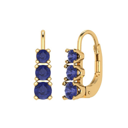 1.06 ctw Tanzanite Drop Dangle Earrings | 4mm Round Cut White Gold Lever Back | December Birthstone