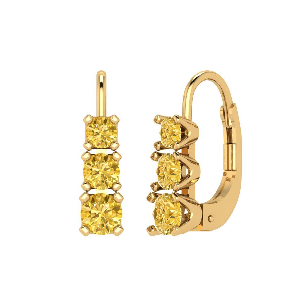 1.06 ctw Citrine Drop Dangle Earrings | 4mm Round Cut White Gold Lever Back | November Birthstone