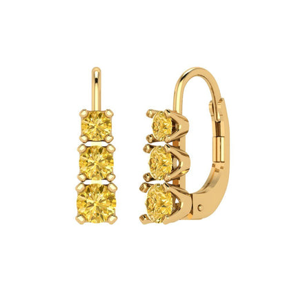 1.06 ctw Citrine Drop Dangle Earrings | 4mm Round Cut White Gold Lever Back | November Birthstone