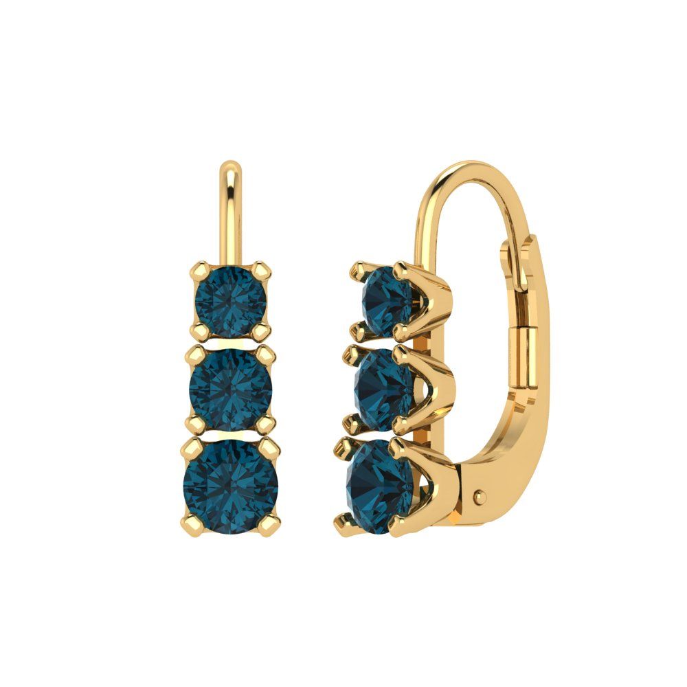 1.06 ctw London Blue Topaz Drop Dangle Earrings | 4mm Round Cut White Gold Lever Back | December Birthstone
