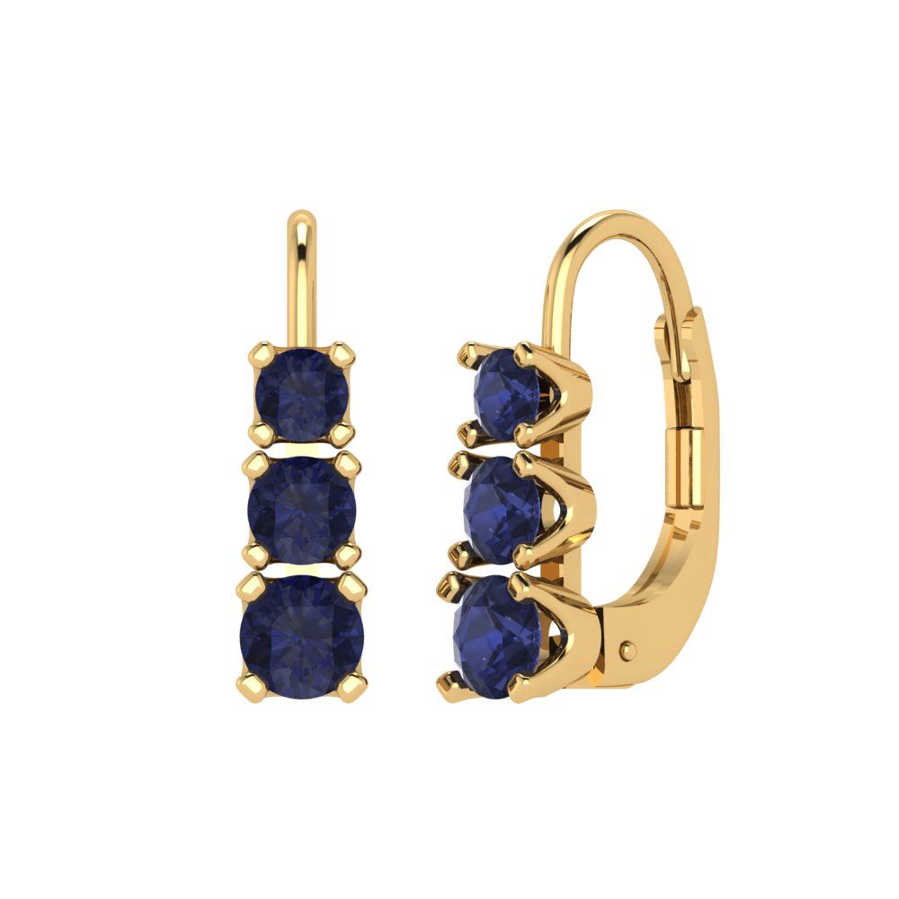 1.06 ctw Blue Sapphire Drop Dangle Earrings | 4mm Round Cut White Gold Lever Back | September Birthstone