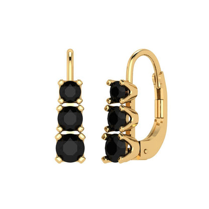1.06 ctw Onyx Drop Dangle Earrings | 4mm Round Cut White Gold Lever Back | July Birthstone