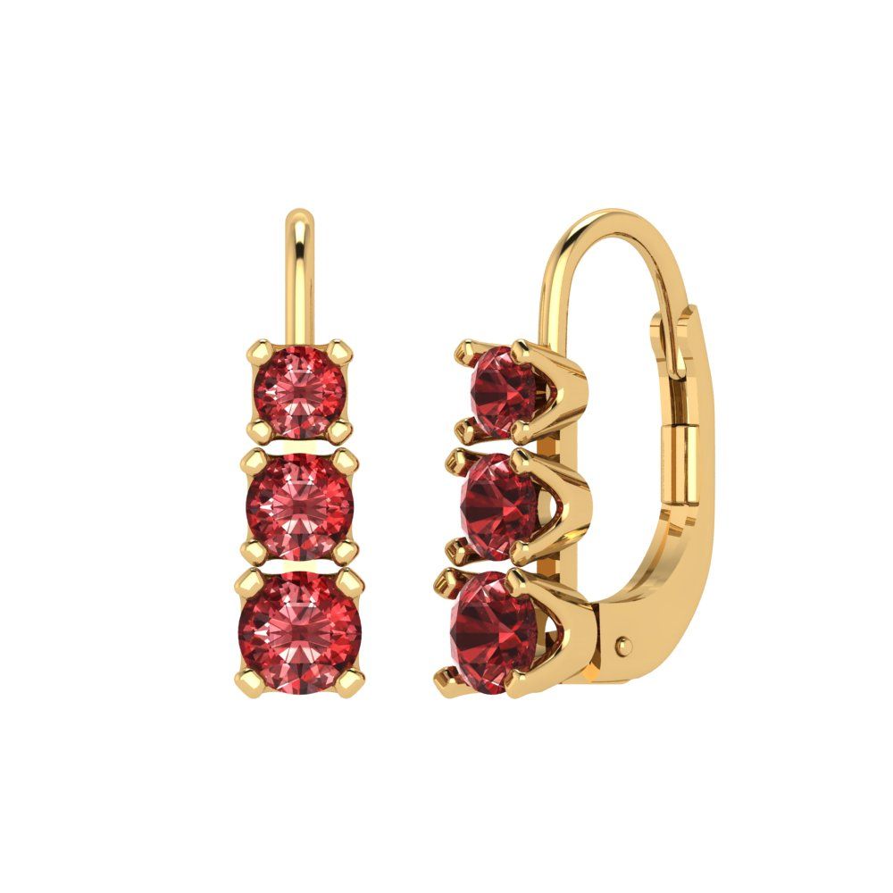 1.06 ctw Garnet Drop Dangle Earrings | 4mm Round Cut White Gold Lever Back | January Birthstone