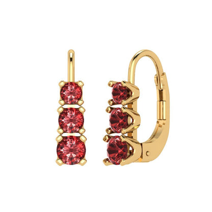 1.06 ctw Garnet Drop Dangle Earrings | 4mm Round Cut White Gold Lever Back | January Birthstone