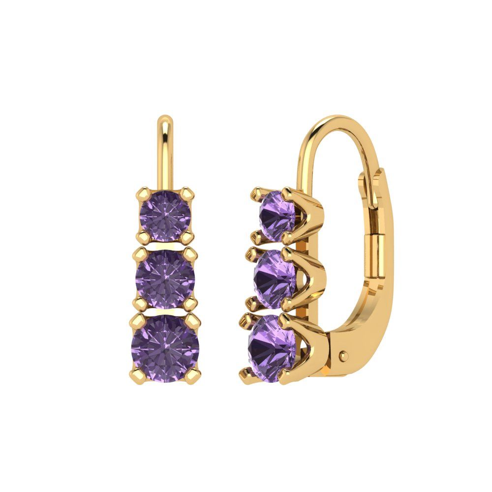 1.06 ctw Alexandrite Drop Dangle Earrings | 4mm Round Cut White Gold Lever Back | June Birthstone