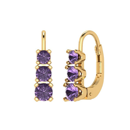 1.06 ctw Alexandrite Drop Dangle Earrings | 4mm Round Cut White Gold Lever Back | June Birthstone