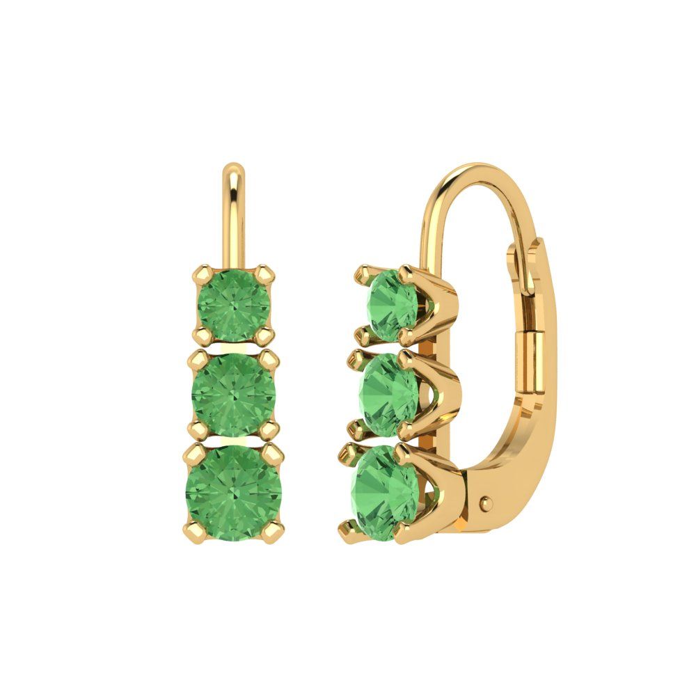 1.06 ctw Green Zirconia Drop Dangle Earrings | 4mm Round Cut White Gold Lever Back | April Birthstone